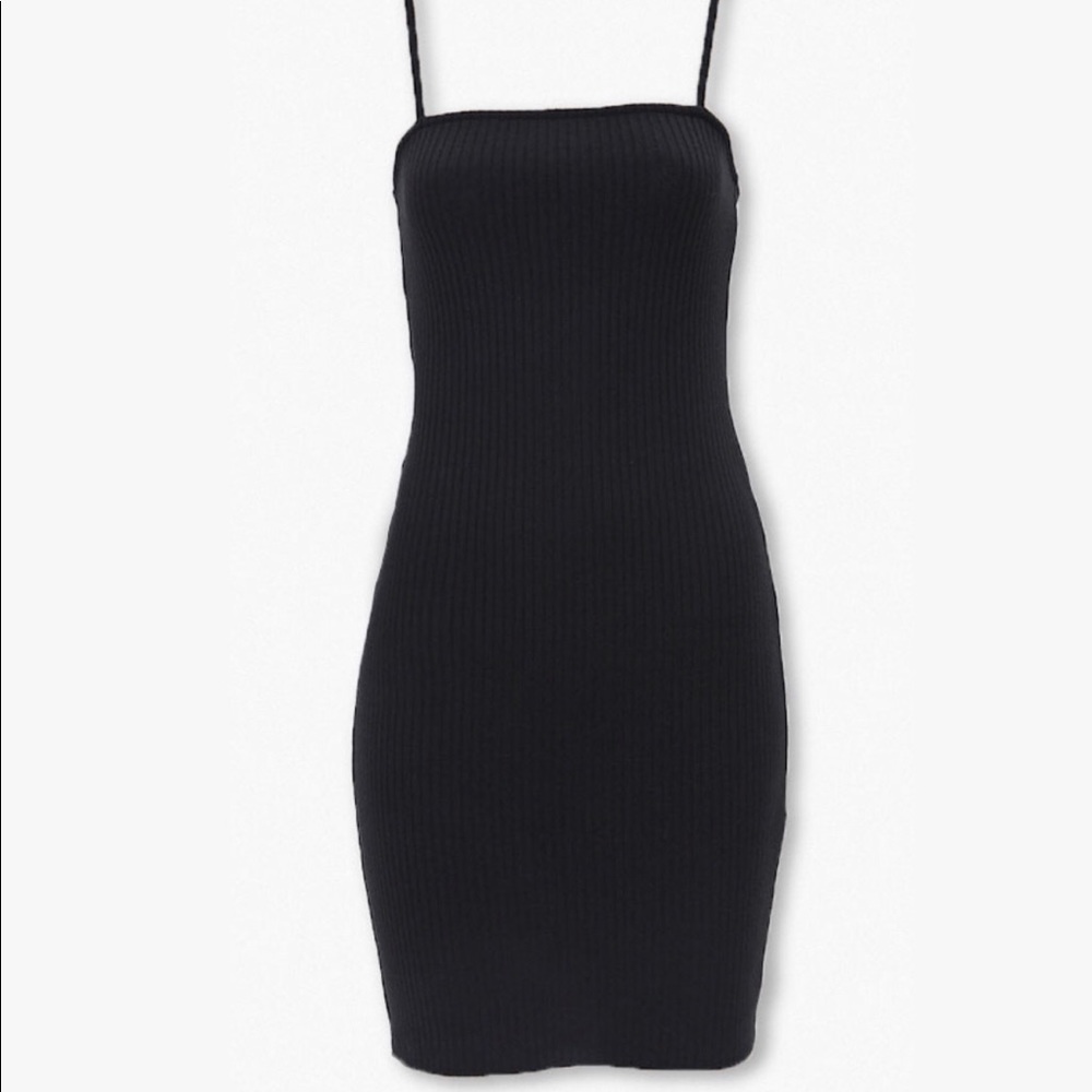 black ribbed mini dress